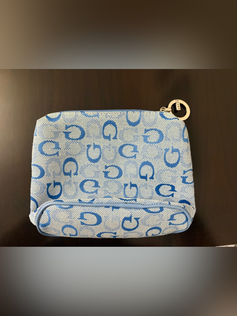 Guess Blue and White Logo-Print Cosmetic Pouch